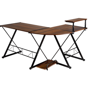 Bureau d'Angle COSTWAY - 147 x 112 x 79 CM - Marron - Ajustable à 2 Bu... pas cher