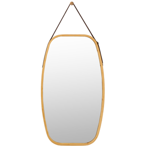 COSTWAY Miroir Mural Suspendu Décoration - Cadre en Bambou - Sangle en... pas cher