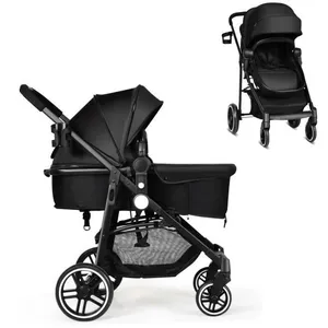 Poussette Bébé 4 Roues 2-en-1 COSTWAY-Pliage à une Main-Siège Réversib... pas cher