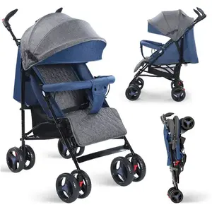 KITYTETY Poussette Canne - De 6-36 mois Jusqu'à 15 kg - Dossier réglable, lucarne visuelle, Pliage facile et légère - Bleu + gris