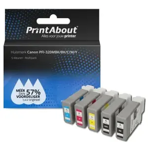 PrintAbout huismerk Inktcartridge PFI-320MBK/BK/C/M/Y 5-kleuren Multipack Geschikt voor CanonVendu parbol