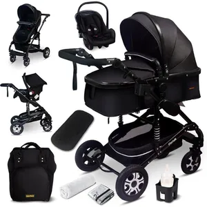 GAGADUMI BAZARLAND30.Poussette 3 en 1 set complet avec siège auto -- Poussette combinée - pneus pleins - Sac à langer. Noir pas cher