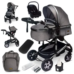 GAGADUMI BAZARLAND30.Poussette 3 en 1 set complet avec siège auto -- Poussette combinée - pneus pleins - Sac à langer. Gris pas cher