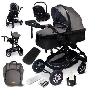 GAGADUMI BAZARLAND30.Poussette 3 en 1 set complet avec siège auto -- Poussette combinée - pneus pleins - Sac à langer. Gris/noir pas cher
