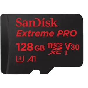 Carte Mémoire microSDXC SanDisk Extreme PRO 128 Go + Adaptateur SD jusqu'à 100 Mo/s, Classe 10, U3, V30, A1 pas cher