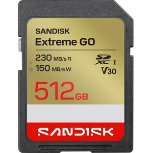 SANDISK Extreme Go (512 Go, SDXC, U3, UHS-I), Carte mémoire, Or, Rouge