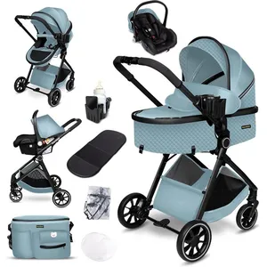 BAZARLAND30.poussette combinée 3-en-1siège autonacelle ultra légère (env. 7 kg) habillage pluie moustiquaire.BLEU/NOIR pas cher