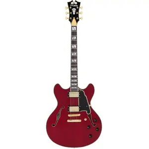 D'Angelico D'Angelico Excel DC Stopbar Trans Cherry semi-akoestische gitaar met koffer pas cher