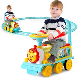 GOPLUS Train Porteur Électrique Enfants avec Musique/Lumière,Train Trotteur avec Voies en PP,avec Stockage pour Enfants 2 Ans+,BleuVendu parcdiscount