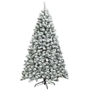 GOPLUS 180CM Sapin de Noël Lumineux-928 Branches+250 LED Blanc Chaud-Réaliste avec Décoration de Neige-Feuilles en PVC pas cher