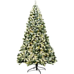 GOPLUS 225CM Sapin de Noël Lumineux-1346 Branches+550 LED Blanc Chaud-Réaliste avec Décoration de Neige-Feuilles en PVC pas cher
