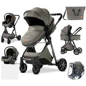 LUXCAR Poussette 3 En 1 Bébé Combinée Siège-Auto Landau Nacelle Réglab... pas cher
