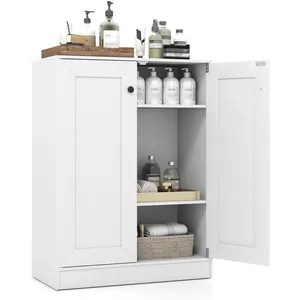 COSTWAY Meuble de Salle de Bain avec 2 Portes et Étagères Réglables, Dispositif Anti-Basculement pour Salle de Bain, Salon Blanc pas cher