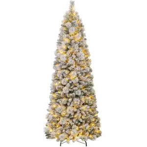 Sapin Lumineux 180cm COSTWAY-Embout PliéeInclinable-120 LED Blanc Chaud8 Modes-Forme Crayon-Télécommande Intégrée-290 Branches pas cher