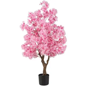COSTWAY Arbre de Cerisier Artificiel de 120 cm - Tronc en Polyéthylène Multi-branches et Base en Ciment pour Bureau Maison pas cher