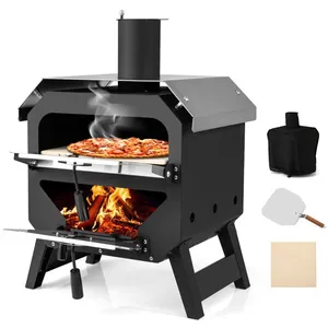 Four à Pizza Extérieur à Bois COSTWAY Pierre à Pizza-Pelle-Température... pas cher