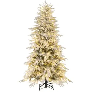 Sapin de Noël LED Enneigé 180CM COSTWAY-Pré-Éclairé 250 Lumières Blanc Chaud-594 Pointes de Branches PE/PVC-Support Métal-2 Gants pas cher