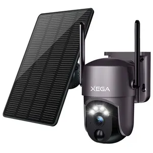 Caméra de sécurité solaire Xega extérieure sans fil 2K PTZ Wi-Fi - Vis... pas cher