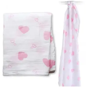 ELEMENTS FOR KIDS Lange Mousseline - Coeurs Roses pas cher