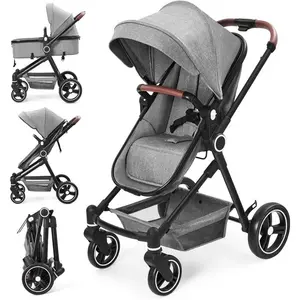 BALOVEBY Poussette 2 En 1, Poussette Combinée Compacte Légère Pliable Avec Siège Inclinable, Poussette Bébé Confort Pour 0-3 Ans Gris pas cher