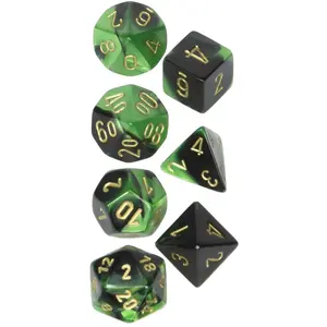 Chessex Dice: CHX26439 Lot de écrous Gemini : Black-Green/Gold (7) pas cher