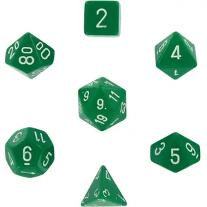 Chessex dobbelstenen set, 7 polydice, Opaque Green w/white pas cher