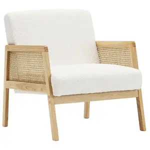HOMIFAB Fauteuil en cannage et tissu bouclé beige - Mani pas cher