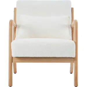 HOMIFAB Fauteuil en bois et tissu bouclette écru - Lanna pas cher