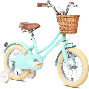 Glerc 12 Pouces, vélo rétro pour Filles de 3 4 5 Ans avec Roues d'entraînement, Panier et Sonnette, Vert Menthe pas cher