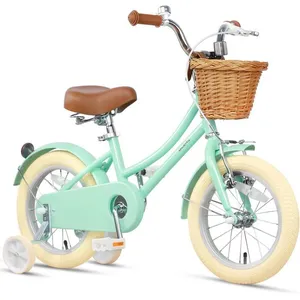 Glerc Little Molly 14 pouces vélo pour 3 - 5 ans vélo pour enfants avec panier en osier et roues dentraînement vert menthe pas cher