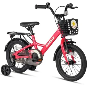 Glerc Bubble 14 pouces Vélo d'enfant pour garçons et filles de 3 4 5 6 ans avec stabilisateurs de panier, Rouge Rose pas cher