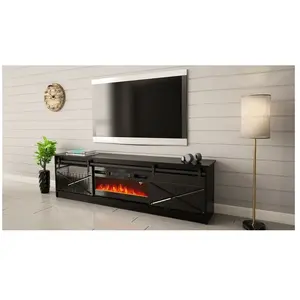 Meuble TV - BB LOISIR - GRANGE - 200x57x35 cm - Noir brillant - Chemin... pas cher