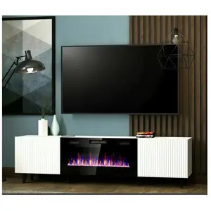 BB-LOISIR Meuble tv Blanc 180x49x40cm Avec Cheminée chauffante intégrée palace sur pieds pas cher