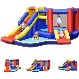 Château Gonflable - GOPLUS - Trampoline/Toboggan/Piscine/Basket - pour Enfants 3-10Ans Charge 120KG sans SouffleurVendu parcdiscount