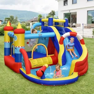 COSTWAY Aquatique Gonflable 6 en 1 avec Toboggan Incurvé Piscine à Ecl...Vendu parcdiscount