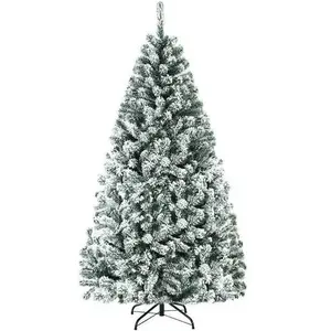 COSTWAY Sapin de Noël 180CM 600 Branches à Flocons de Neige Matière PVC avec Charnières,Support Métallique Diamètre 90cm pas cher