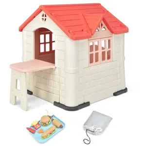 COSTWAY Maisonnette Enfants - 164x124x132 CM, Maison de Jeu avec Table... pas cher