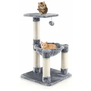 COSTWAY Arbre à Chat avec Griffoir de Sisal Hamac Confortable,Balle Su...