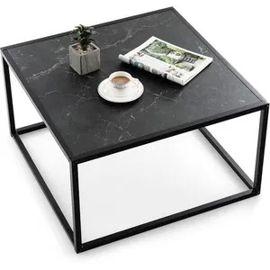 COSTWAY Table Basse Carrée Moderne, 70 x 70 x 40 CM, avec Dessus de Table en Faux Marbre et Structure en Acier, Noir pas cher