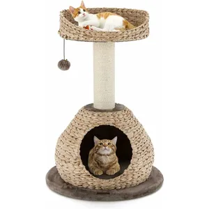 COSTWAY Arbre à Chat, H 70,5 CM, avec Griffoir, Niche et Pompon Suspen... pas cher