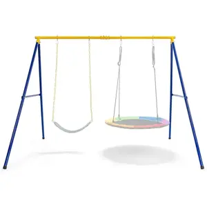COSTWAY Portique avec Balançoire Nid d'Oiseau Ronde Ø100CM Balançoire ... pas cher