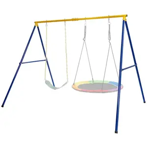 COSTWAY Portique de Balançoire pour Enfants en Forme de A Charge 300KG avec 2 Façons de Suspendre Piquets d'Ancrage 249x185x181,5cmVendu parcdiscount