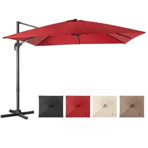 COSTWAY Parasol Déporté Inclinable 3x3M avec Base Croisée Rotation à 360°,Manivelle,8 Baleines,Event pour Jardin,Terrasse Vin-RougeVendu parcdiscount
