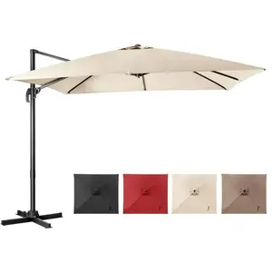COSTWAY Parasol Déporté Inclinable 3x3M avec Base Croisée Rotation à 360°,Manivelle,8 Baleines,Event pour Jardin,Terrasse Beige pas cher