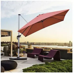 COSTWAY Parasol Déporté Carré 3M avec Base en Croix Poteau en Aluminiu...