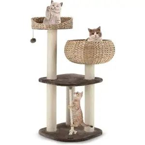 COSTWAY Arbre à Chat, 45 x 45 x 104 CM, avec Pompon Suspendu, Corde et... pas cher