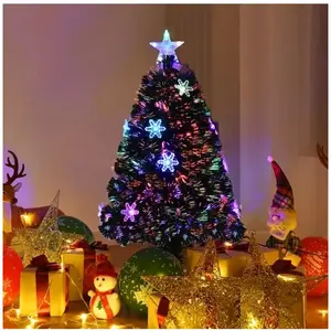 COSTWAY Arbre de Noël Artificiel Sapin de Noël LED 90 cm Feuille en PVC pour Décoration avec Support, avec Socle Neige pas cher