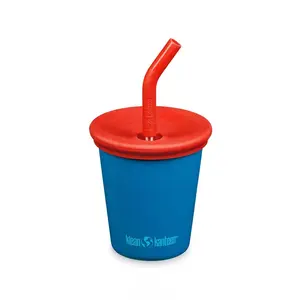 Klean Kanteen Kid Cup Tasse en acier inoxydable avec couvercle de paille Mykonos Bleu 284 ml pas cher