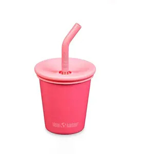 Klean Kanteen Kid Cup Tasse en acier inoxydable avec couvercle paille Rouge 284 ml pas cher