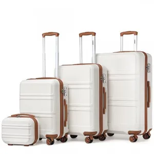Set de 4 Valises Rigide Bagage Cabine (28/51.5/65/75cm) Valises de Voyage avec 4 roulettes et Serrure TSA + Vanity Case, Crème pas cher